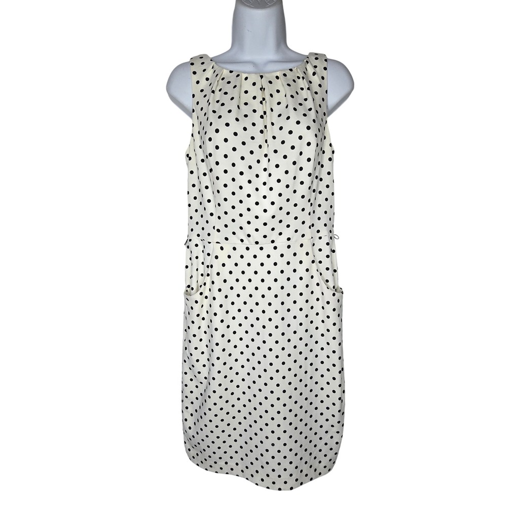 Chaps Polka Dot Sheath Dress Women 6 White Black‎ Polyester Retro Career Chic